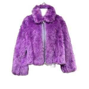 MSGM Faux fur Lavender Purple Zip Front Oversized coat Size 40 Sz US S M PL